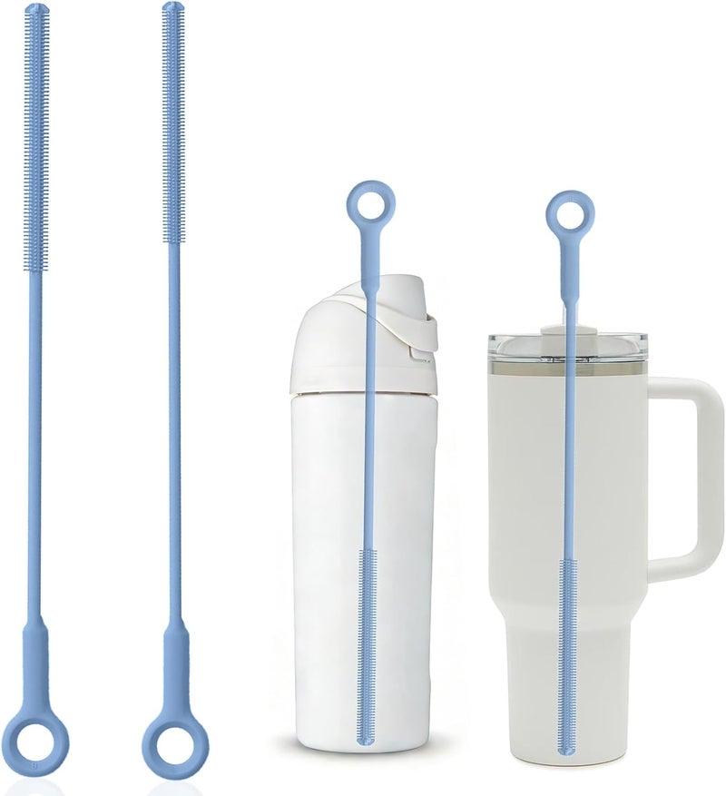 Raymeefa Silicone Straw Cleaner Brush (2-Pack),Extra Long Pipe Cleaners for Standard Straws,Compatible with 30/40 oz Tumbler Straws,Scratch-Free & Easy to Clean (Blue) - Image 1